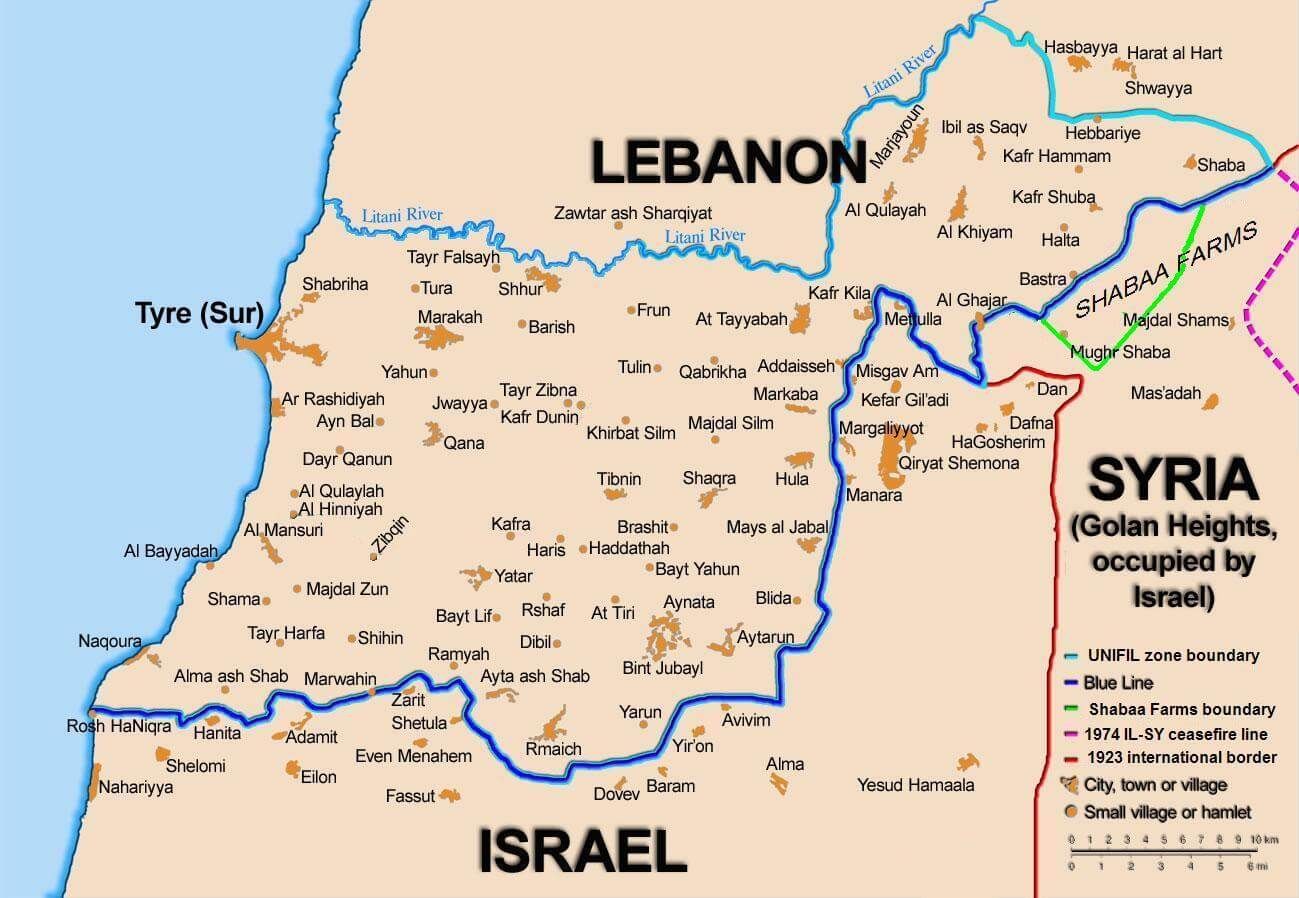 Une carte montrant l'emplacement du fleuve Litani par rapport à la frontière israélo-libanaise