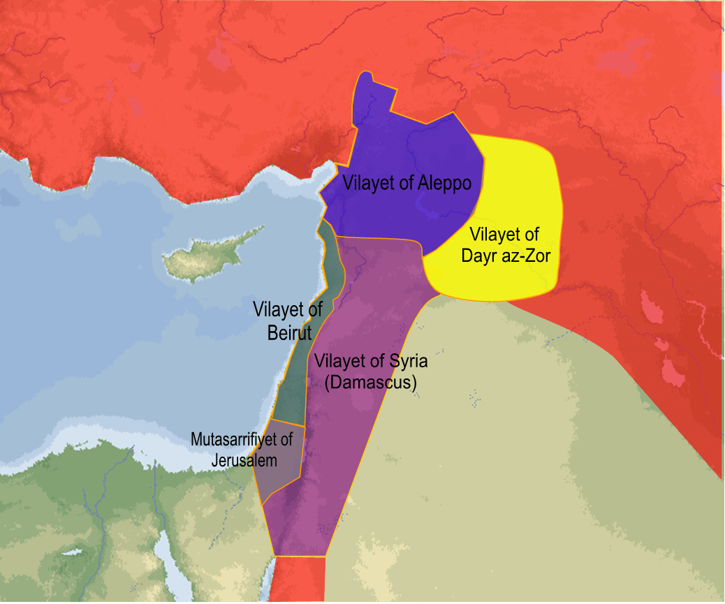 Origins of Judea and Israel, Map of the Province of Ottoman Syria (Wikimedia Commons)