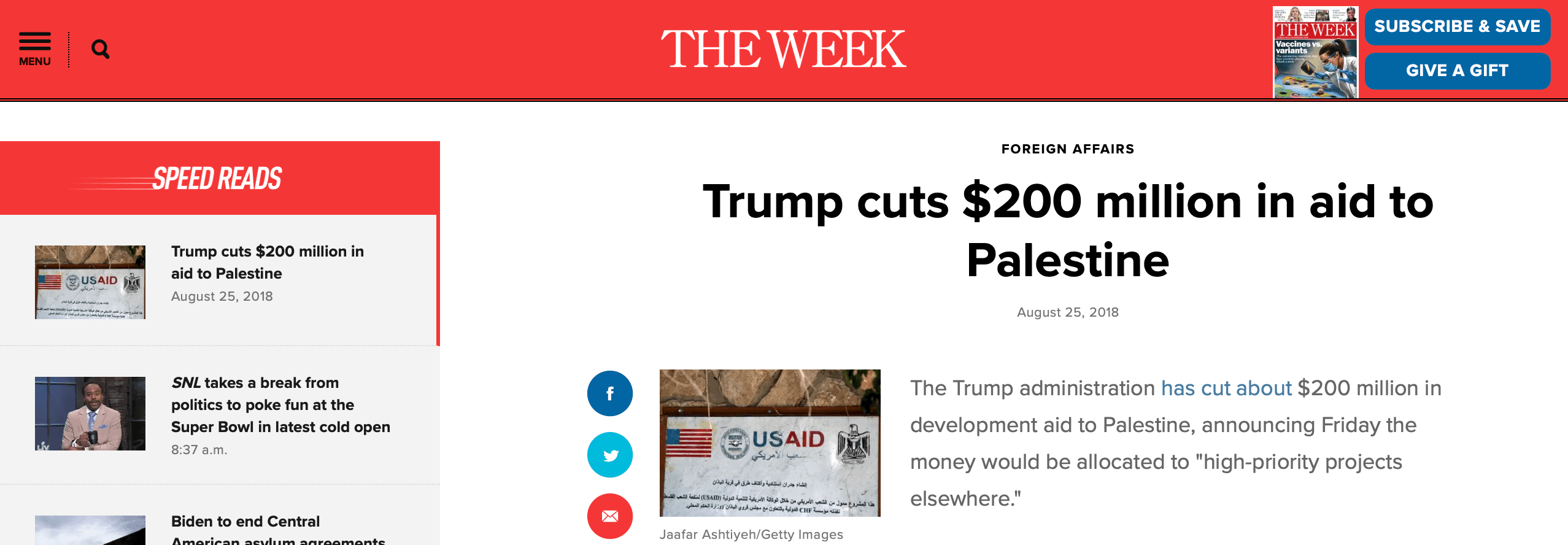 The Week: Trump cuts $200 million in aid to Palestine