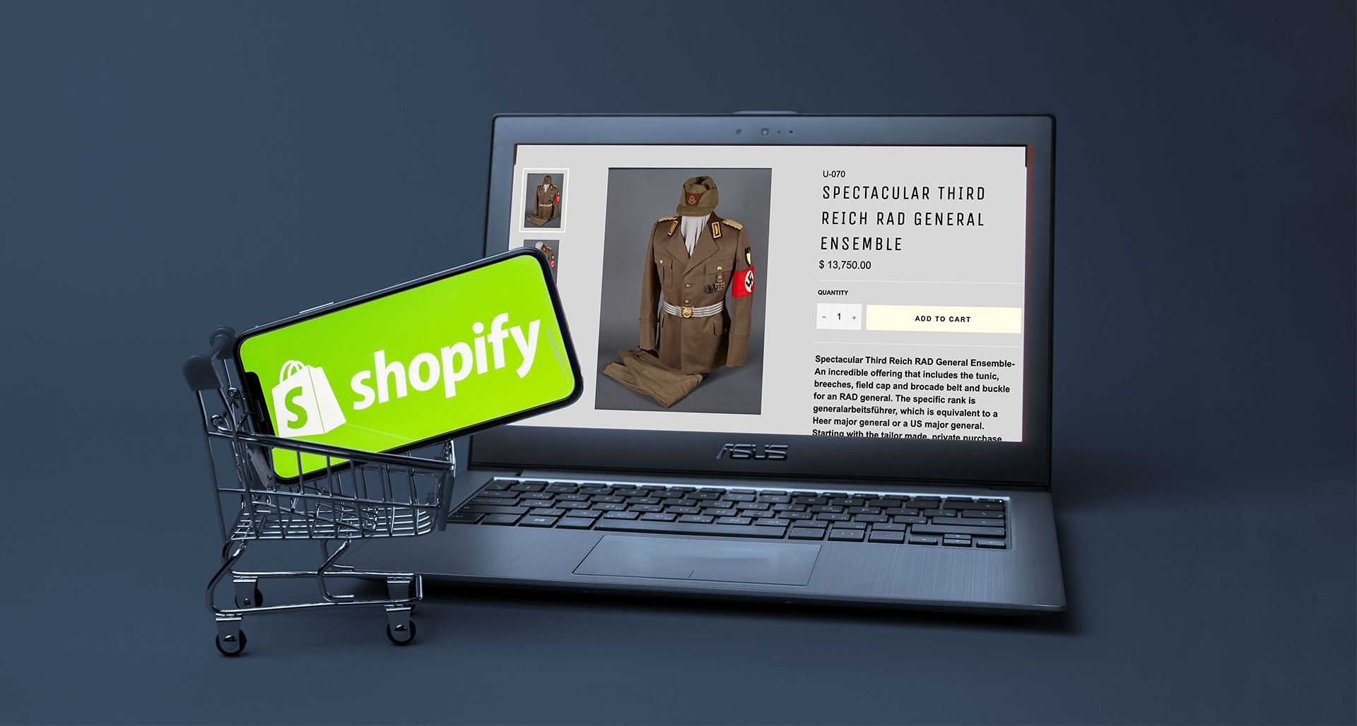 Shopify web page with Laptop: Tattoboo / Shutterstock.com