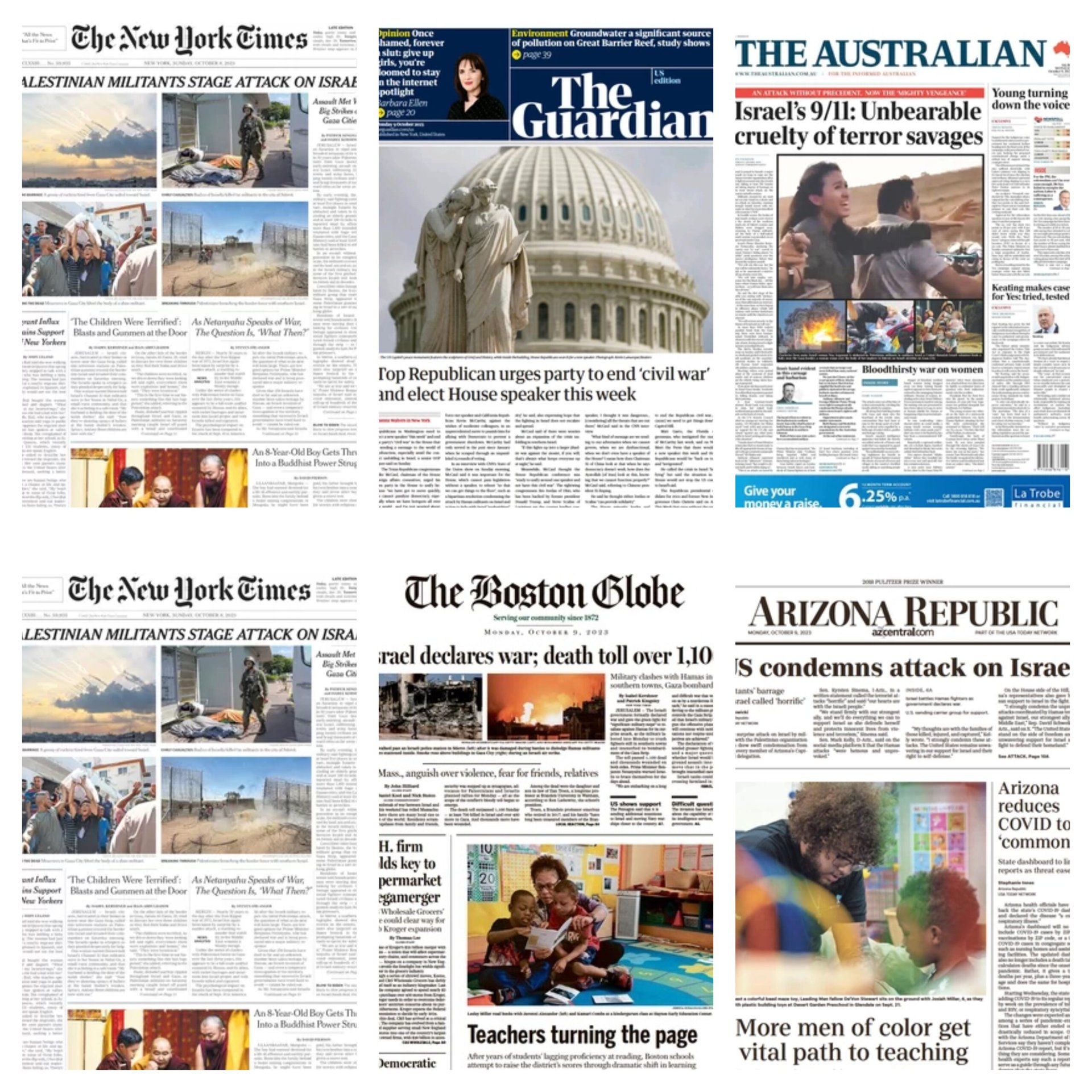 International newspaper front pages 