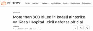 Reuters Gaza hospital hit headline